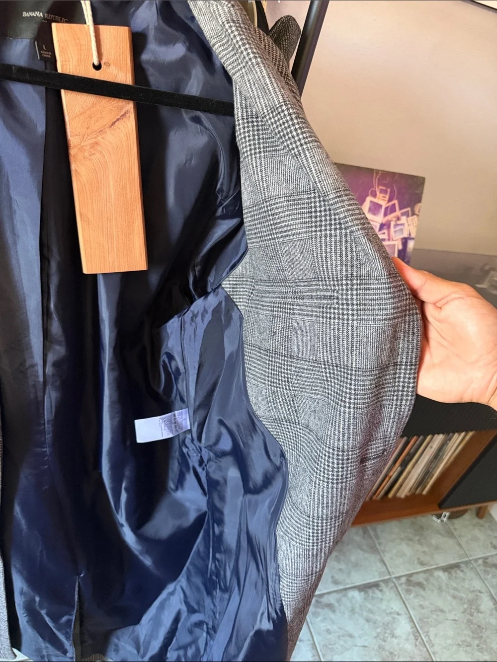Banana Republic Gray Plaid Pea Coat